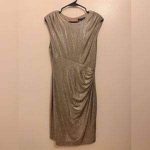 ✨Ralph Lauren Metallic Gold Sleeveless Midi Sheath Dress